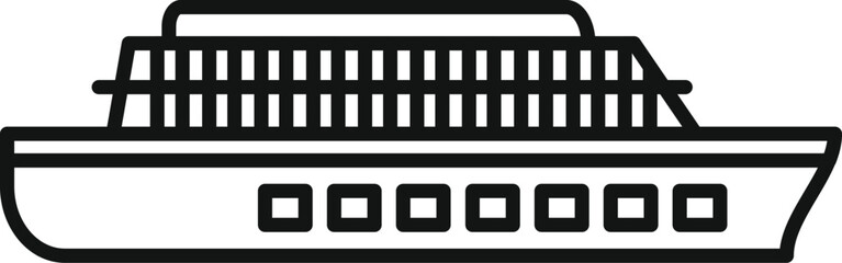 Simple outline icon of a long double deck ship for river passenger transportation on a white background