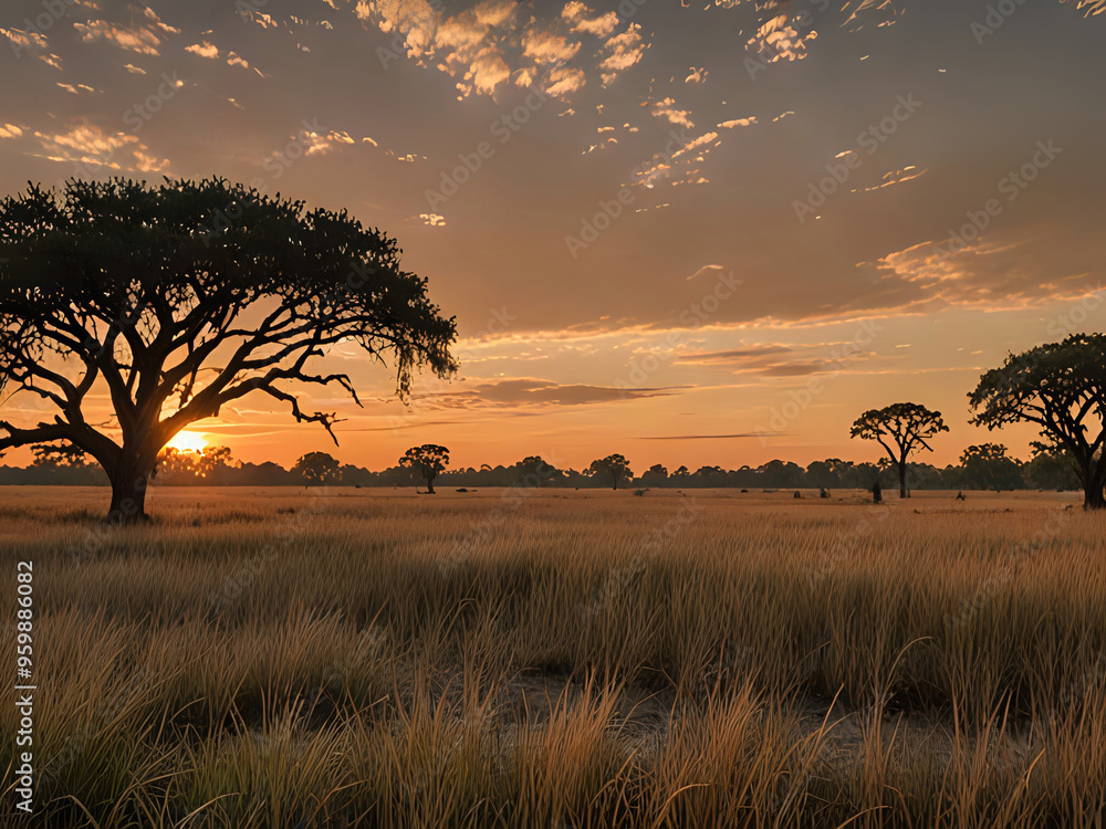 Canvas Prints savanne im sonnenuntergang