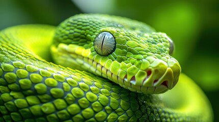 Obraz premium Green Python Scales Texture Close-Up Intricate Natural Design