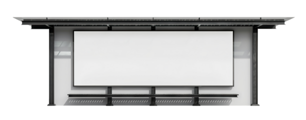Bus stop shelter with blank advertisement panel and bench, cut out