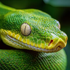 Obraz premium Green Python Scales Texture Close-Up Intricate Natural Design