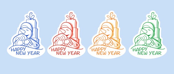 Set Happy New Year stickers or magnets. Festive souvenirs.