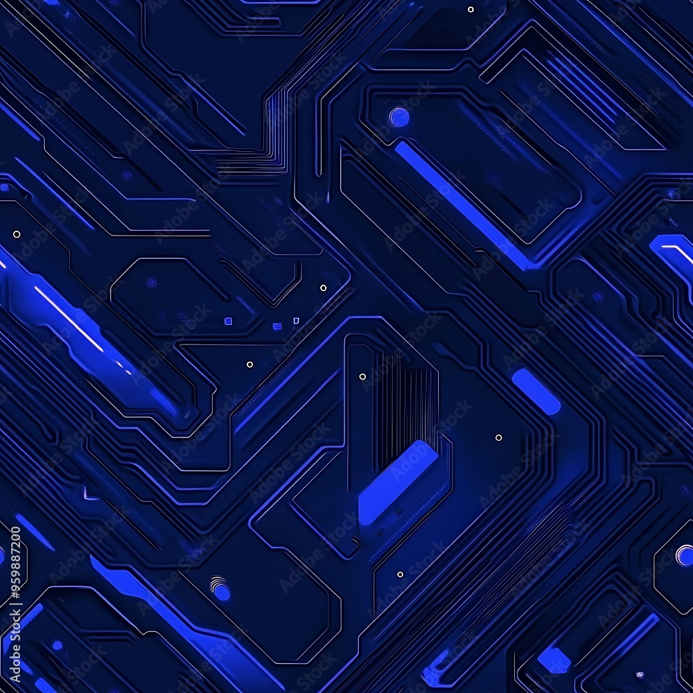 Poster a modern abstract blue circuit pattern with intricate lines and glowing elements, suitable for techn