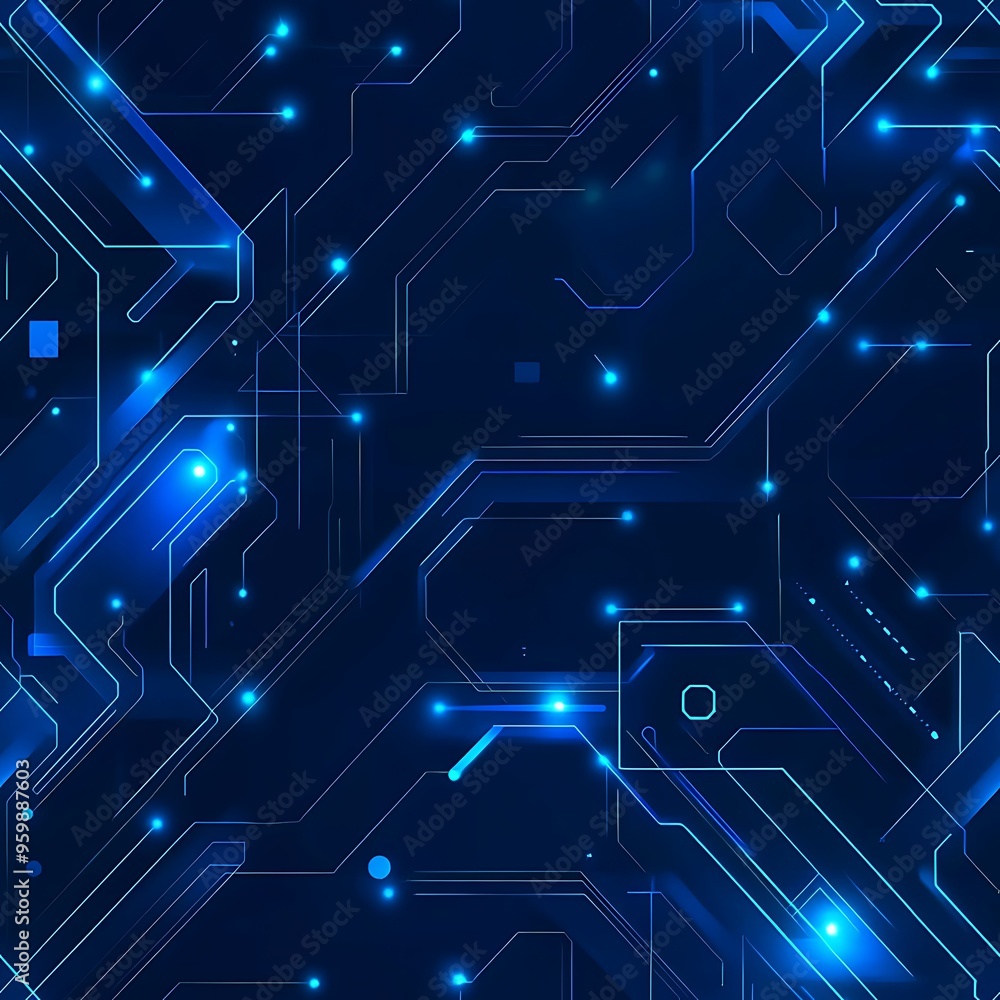 Poster abstract blue circuit background with glowing lines and dots, perfect for technology and digital the