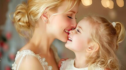 Minimalist portrayal  mother and daughter share affectionate gaze and deep understanding