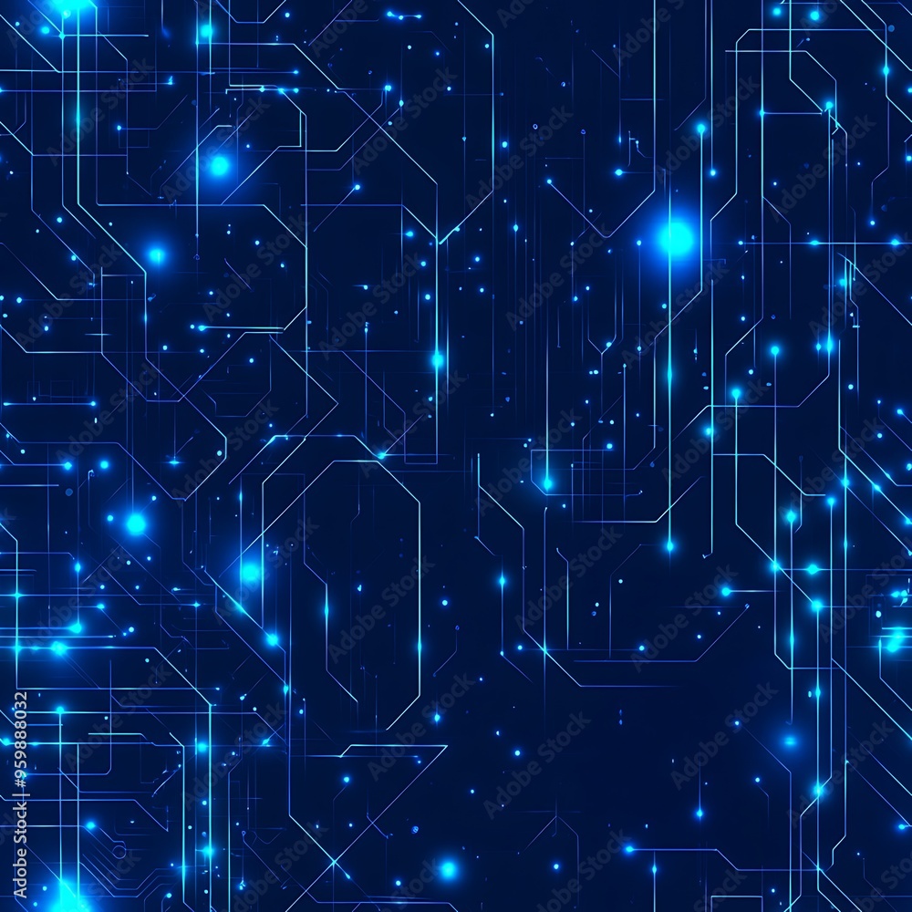 Poster abstract digital background with glowing blue lines and circuit patterns on a dark backdrop, ideal f