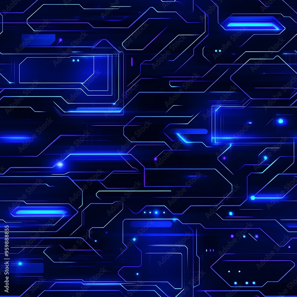 Poster futuristic blue circuit board background with glowing lines and patterns, ideal for technology and d