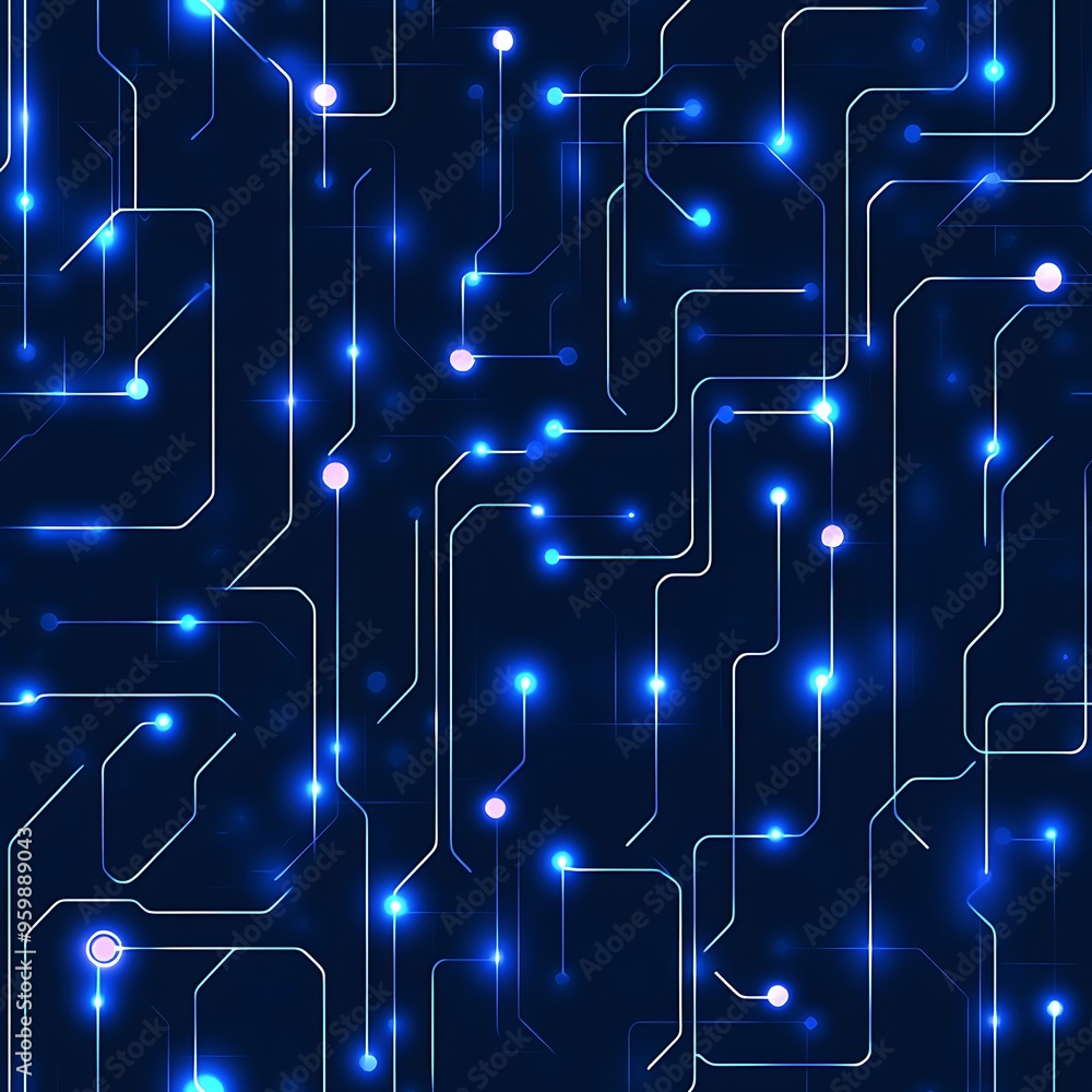 Aufkleber futuristic circuit board design featuring glowing blue lines and nodes on a dark background, ideal f