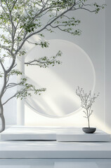 Obraz premium Minimalist Product Showcase with an Empty Porcelain Podium for a Simple and Refined Style