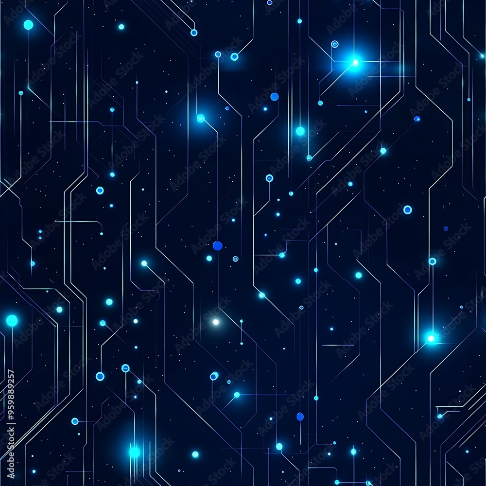 Poster futuristic digital background featuring glowing lines and dots in a dark space, ideal for technology