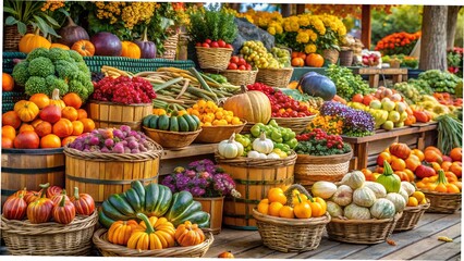Fototapeta premium Farmers market with colorful autumn produce