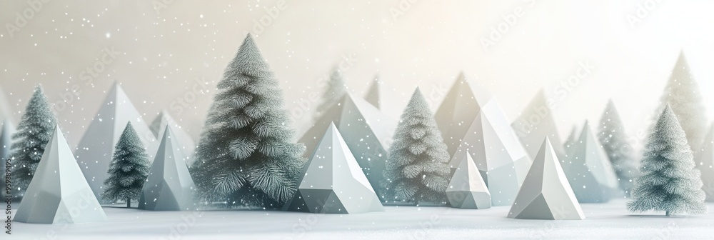 Aufkleber a tranquil winter landscape features abstract christmas trees crafted from triangles of different si