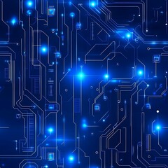 Futuristic digital circuit board with glowing blue lights and intricate patterns, ideal for technology and innovation themes.
