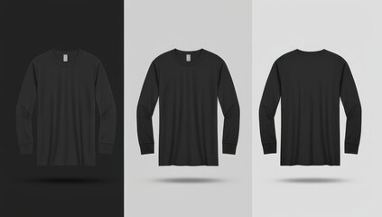 black t-shirt mockup front and back long sleeve white background
