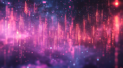 Obraz premium A dreamy electronic rain of digital packet data with a mysterious smoky fluid background