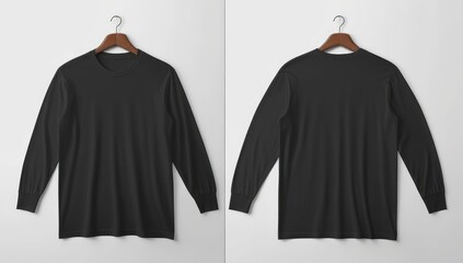 black t-shirt mockup front and back long sleeve white background