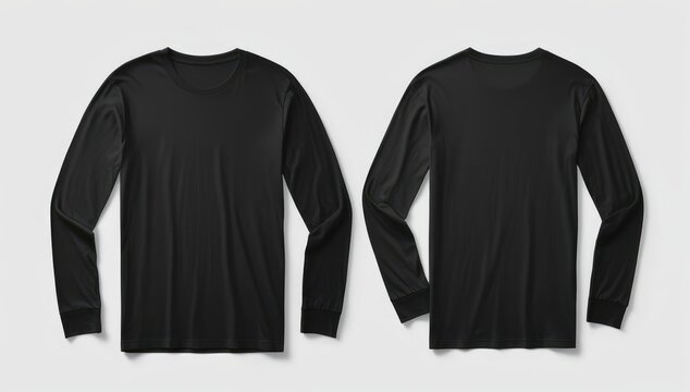black t-shirt mockup front and back long sleeve white background