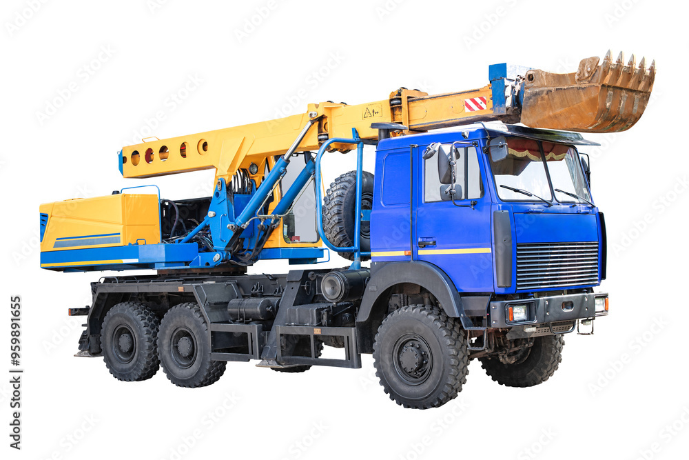 Aufkleber a powerful construction vehicle sits poised for work, featuring a robust mechanical arm designed for