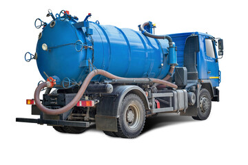 A shining blue vacuum truck stands ready for action, equipped for efficient waste removal and...