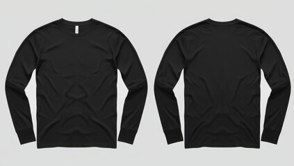 black t-shirt mockup front and back long sleeve white background