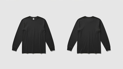 black t-shirt mockup front and back long sleeve white background