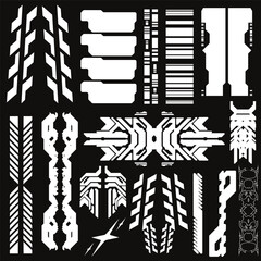 cyberpunk y2k 2000s gaming futuristic icon pattern  set collection template hud for branding fashion t-shirt decoration decals, 2d illustration rendering vector 