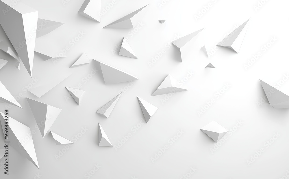 Poster an abstract white 3d pyramid pattern with a chaotic background.