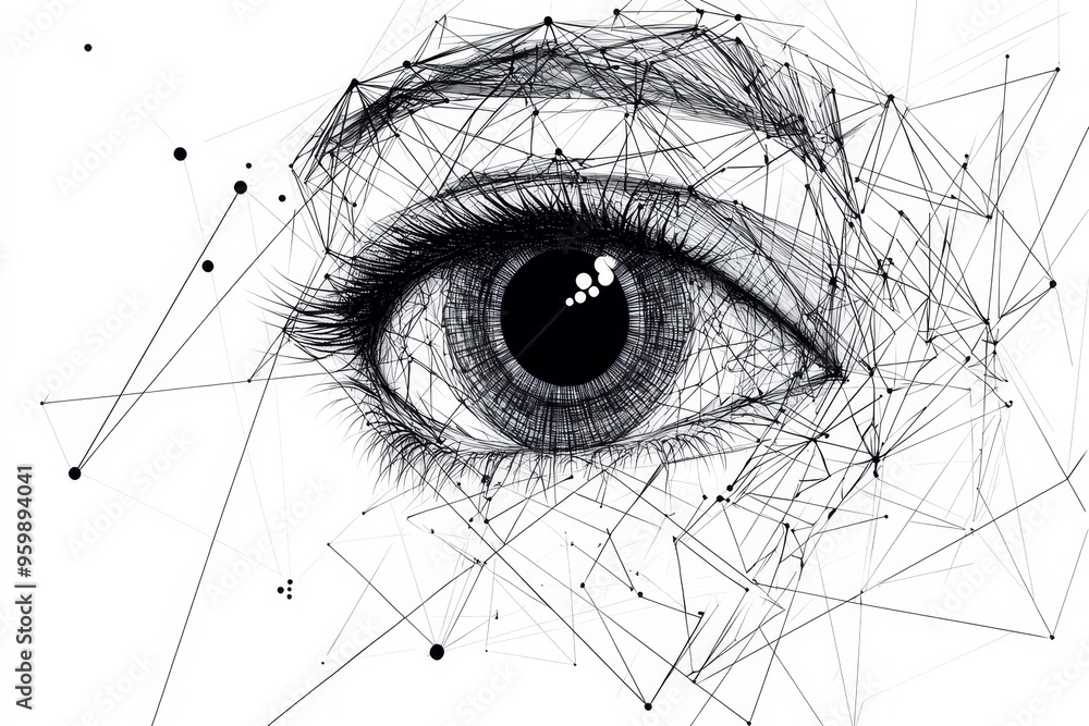 Poster isolated low poly wireframe of a human eye isolated on a black background. modern polygon illustrati