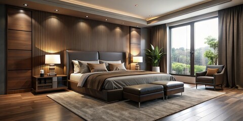 Fototapeta premium Brown walls and sleek black furniture come together to create a refined and welcoming atmosphere, perfect for