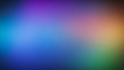 Obraz premium Vibrant multicolor gradient background with grainy texture, blending purple, blue, orange, and green hues. Perfect for modern designs, tech, and creative projects