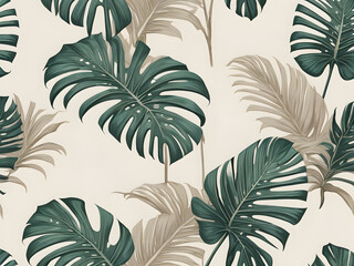 Tropical palm leaf pattern with a light beige background