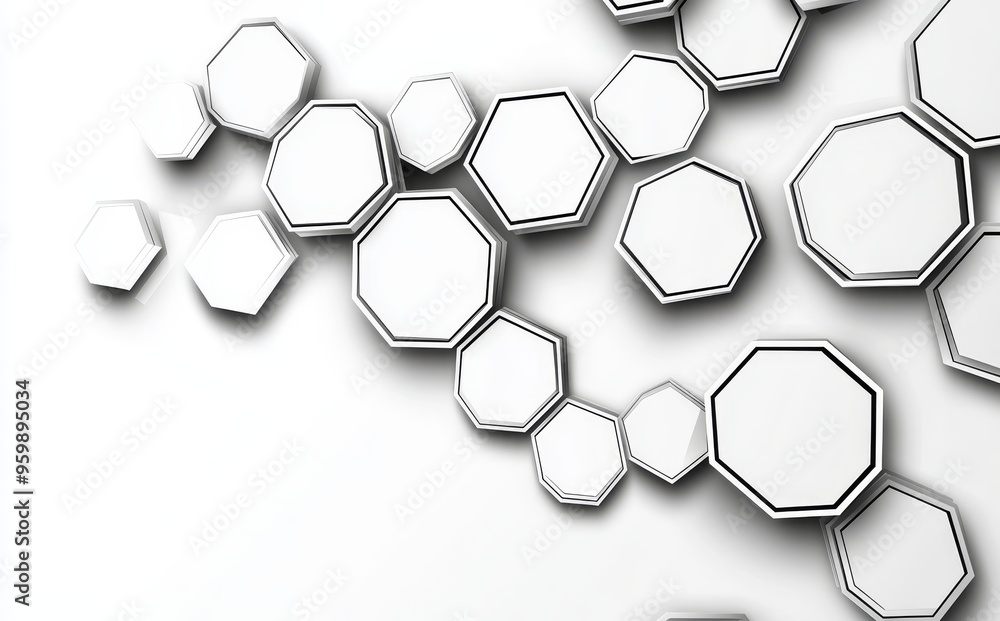Poster abstract geometric illustration with hexagonal background. lines and dots create geometric abstract 