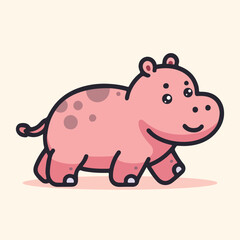 Cute hippo cartoon vector illustration in a flat style