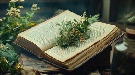 An Old Book with Herbs, Mystery and Magic