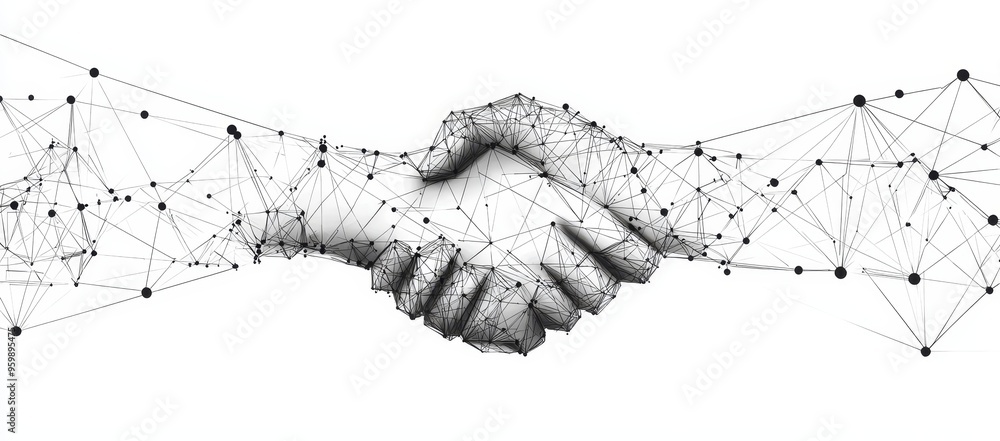 Poster hands chain link internet hyperlink connection symbol. abstract polygonal point line geometric desig