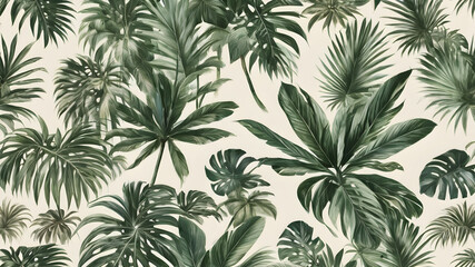 Tropical palm leaf pattern with a light beige background