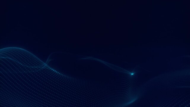 Digital blue wave particles with smooth motion abstract background in 4k, technology and science