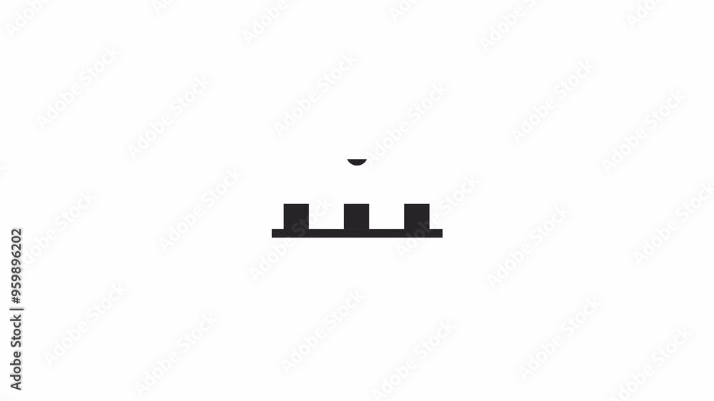 Poster dropping circles into squares on conveyor loading animation black and white. technology animated ele