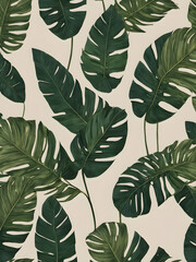 Tropical palm leaf pattern with a light beige background