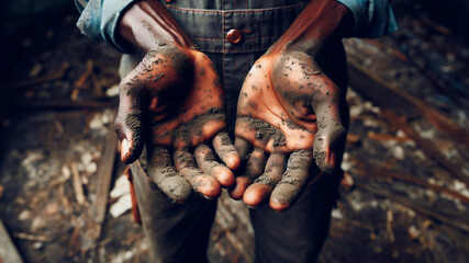 Close-up of dirty hands of worker after hard day's work