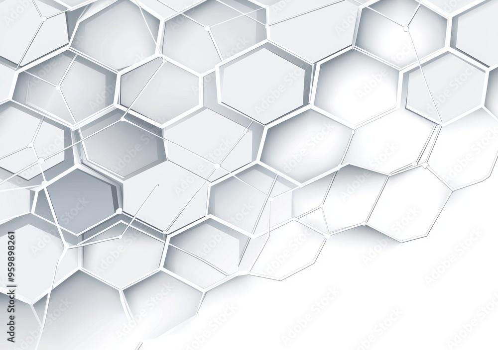 Poster a hexagonal background with linear and dot geometric abstraction.