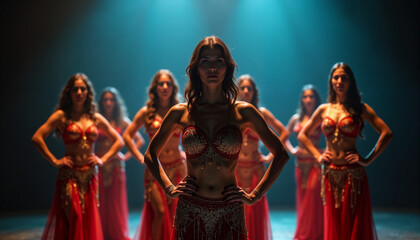 Fototapeta premium Portrait of a beautiful woman in traditional belly dancer attire