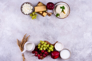 Judaic holiday Shavuot concept. Tzfat cheese and dairy products