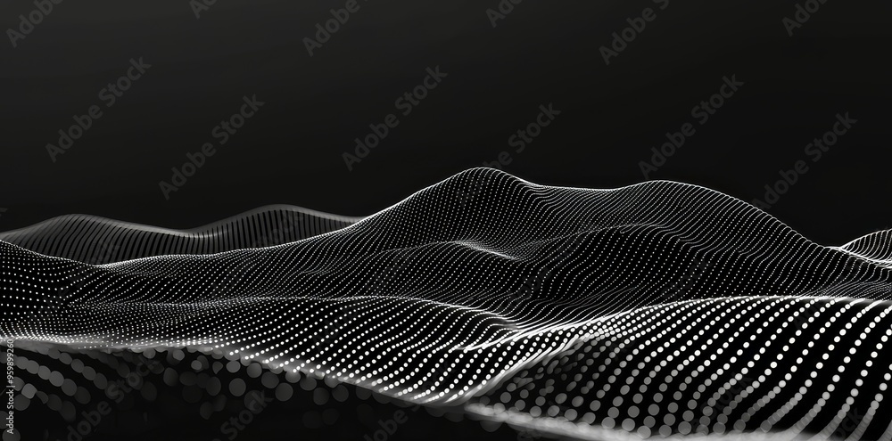 Aufkleber an abstract wave of dots on a dark background. technology on a modern background. a big data backgro
