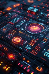 Obraz premium A 3D search engine interface with dynamic, rotating search results, symbolizing real-time data processing