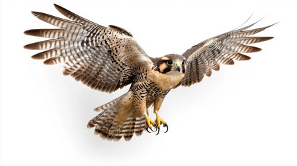 A minimalistic image featuring a bird in sharp focus against a clean white background. Ideal for projects that require simplicity and attention to nature, wildlife, or flight themes.