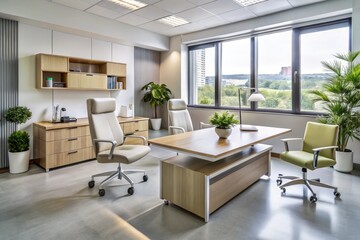 Sophisticated office furniture adds a touch of luxury to the modern medical office, creating a calming environment that