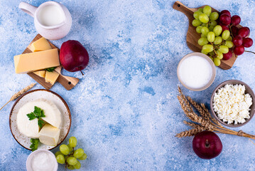 Judaic holiday Shavuot concept. Tzfat cheese and dairy products