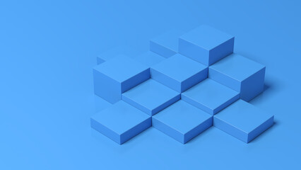 Abstract cubes. Product display. Display plinths. Stand. Blue color. 3d illustration.