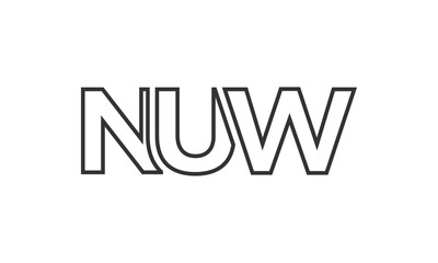 NUW logo design template with strong and modern bold text. Initial based vector logotype featuring simple and minimal typography. Trendy company identity.
